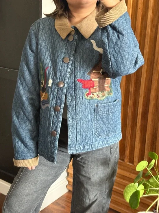 Vintage Haik's 90s Blue Quilted Button Front Chore Bear Barn Jacket. L - Picture 12 of 12